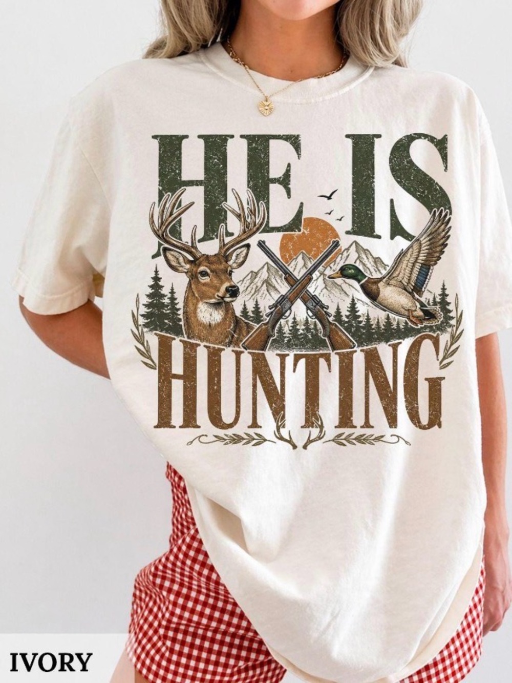 He is Hunting Comfort Colors T-Shirt, Nature-Inspired Tee, Hunter Graphic Tee